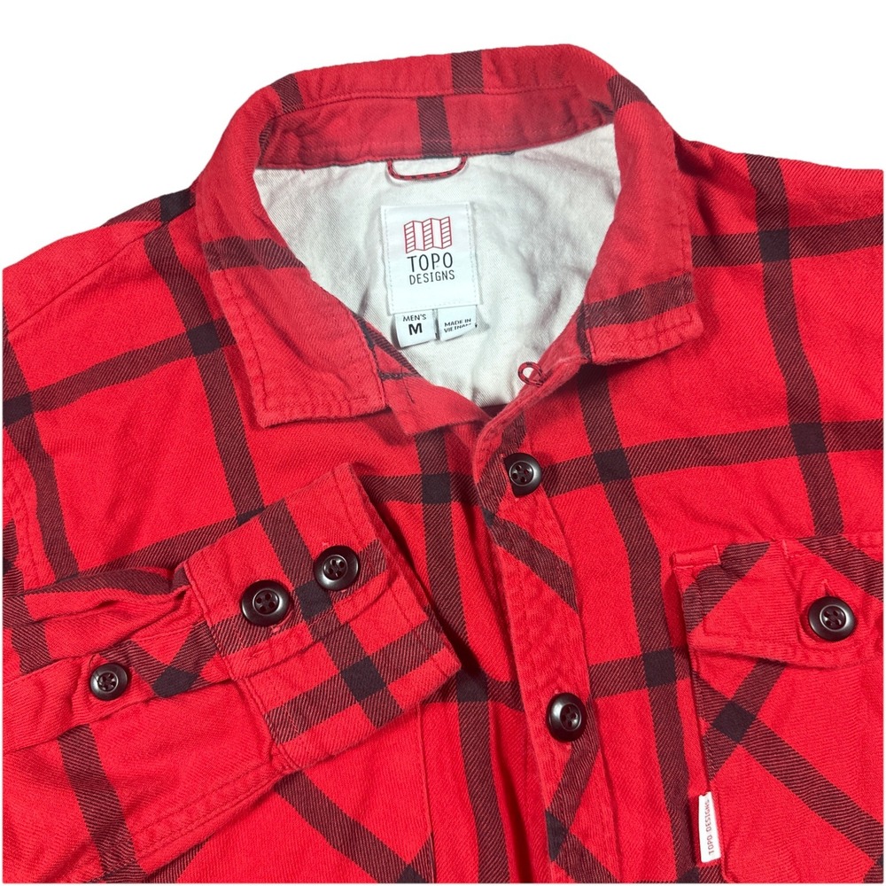 Topo Designs Field Plaid Button Up‎ Red Flannel Shirt Long Sleeve Men's Medium